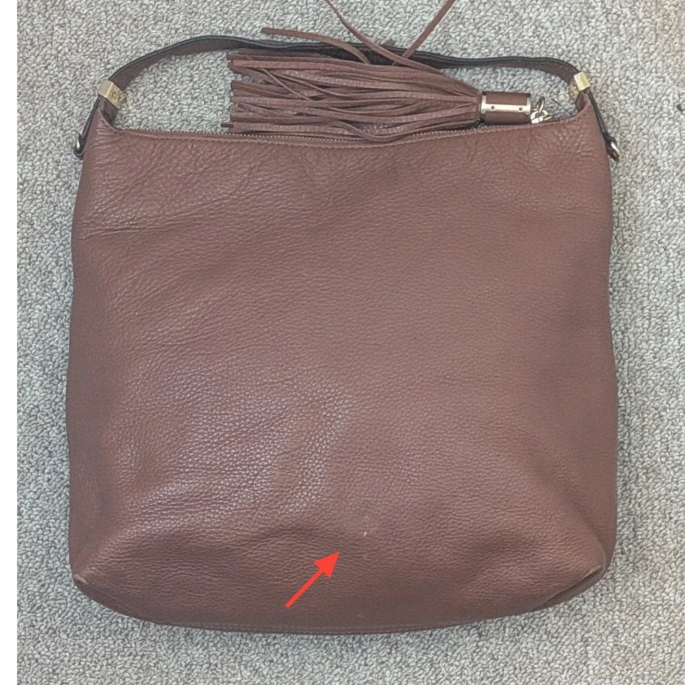 Michael Kors Bedford TZ Hobo Bag Women Brown Pebbled Leather Tassel Logo Plate